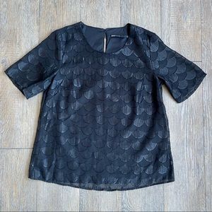 ONLY - Women's - Black Scalloped Shimmer Blouse - Size 34